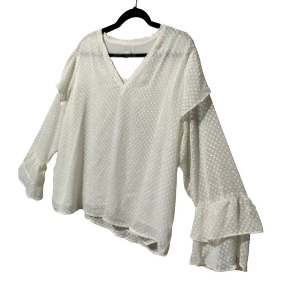 A New Day Womens White Sheer Textured Blouse Layered Ruffle Sleeves Size XXL - Picture 4 of 7